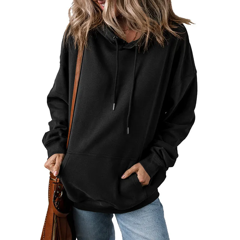 Solid Color Drawstring Hoodie