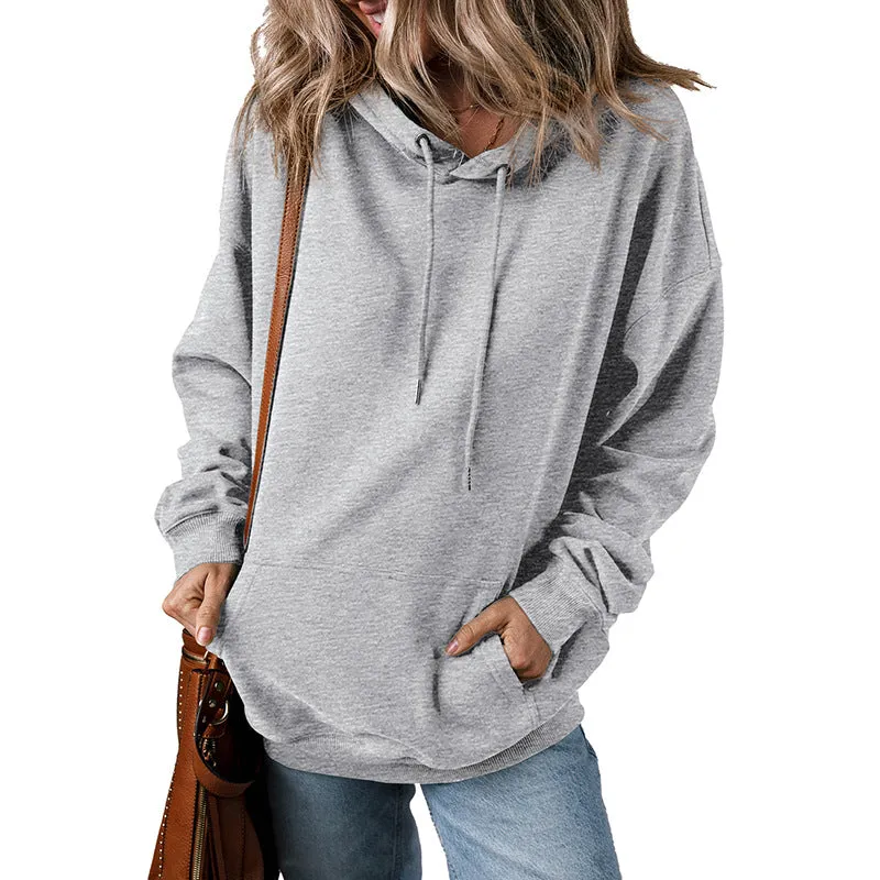 Solid Color Drawstring Hoodie