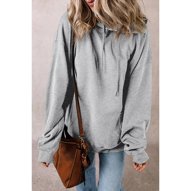 Solid Color Drawstring Hoodie