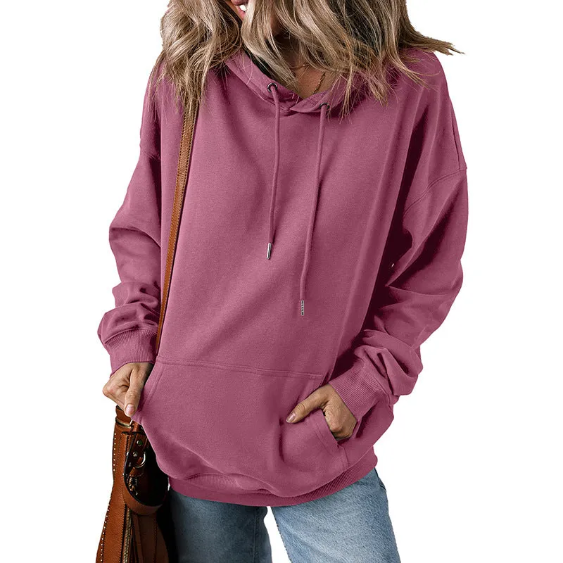 Solid Color Drawstring Hoodie