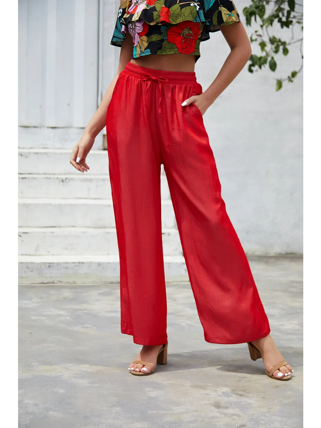 Solid Color Drawstring Pants