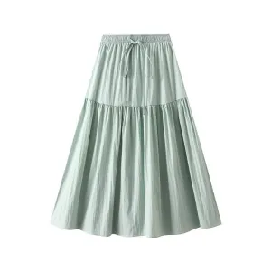 Solid Color Elastic High Waist Drawstring Half Skirt