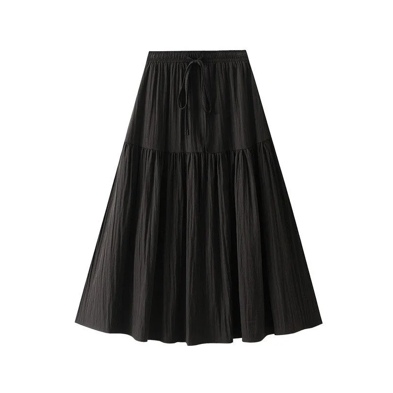 Solid Color Elastic High Waist Drawstring Half Skirt