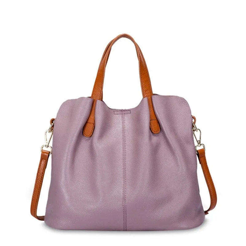 Solid Color Leather Tote Bag