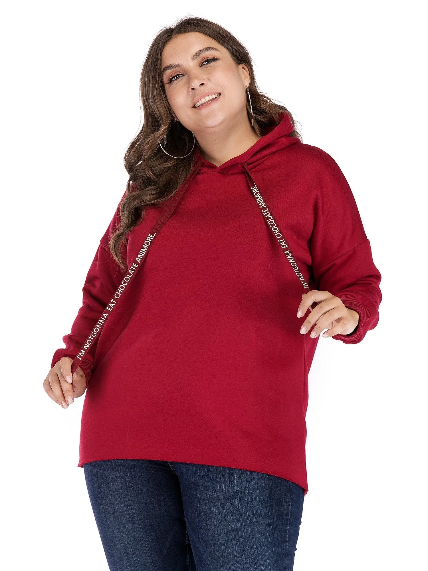 Solid Color Letter Printed Drawstring Hoodie