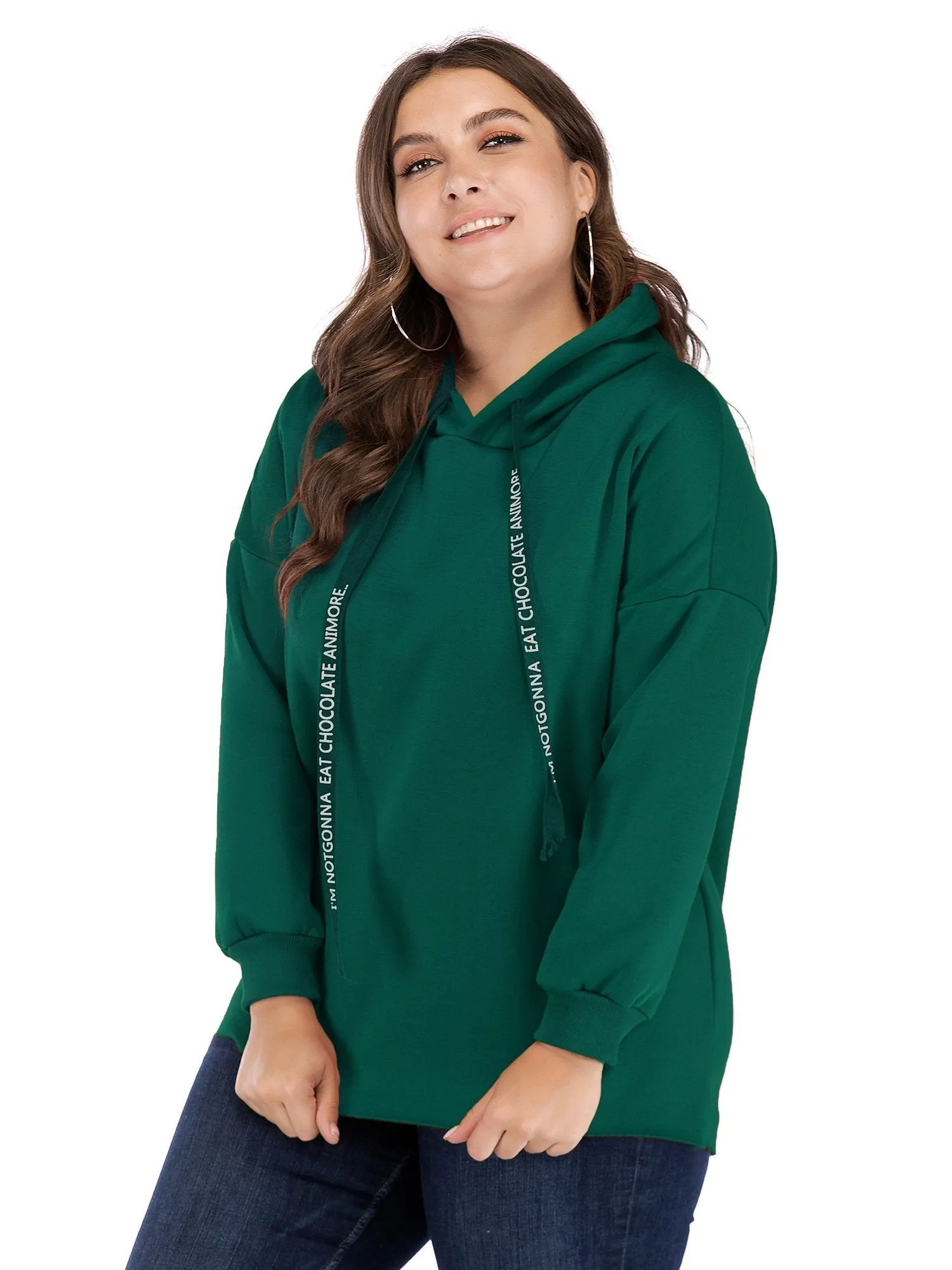 Solid Color Letter Printed Drawstring Hoodie