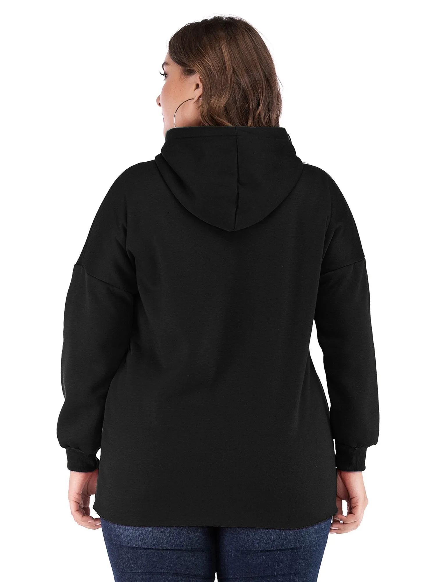 Solid Color Letter Printed Drawstring Hoodie