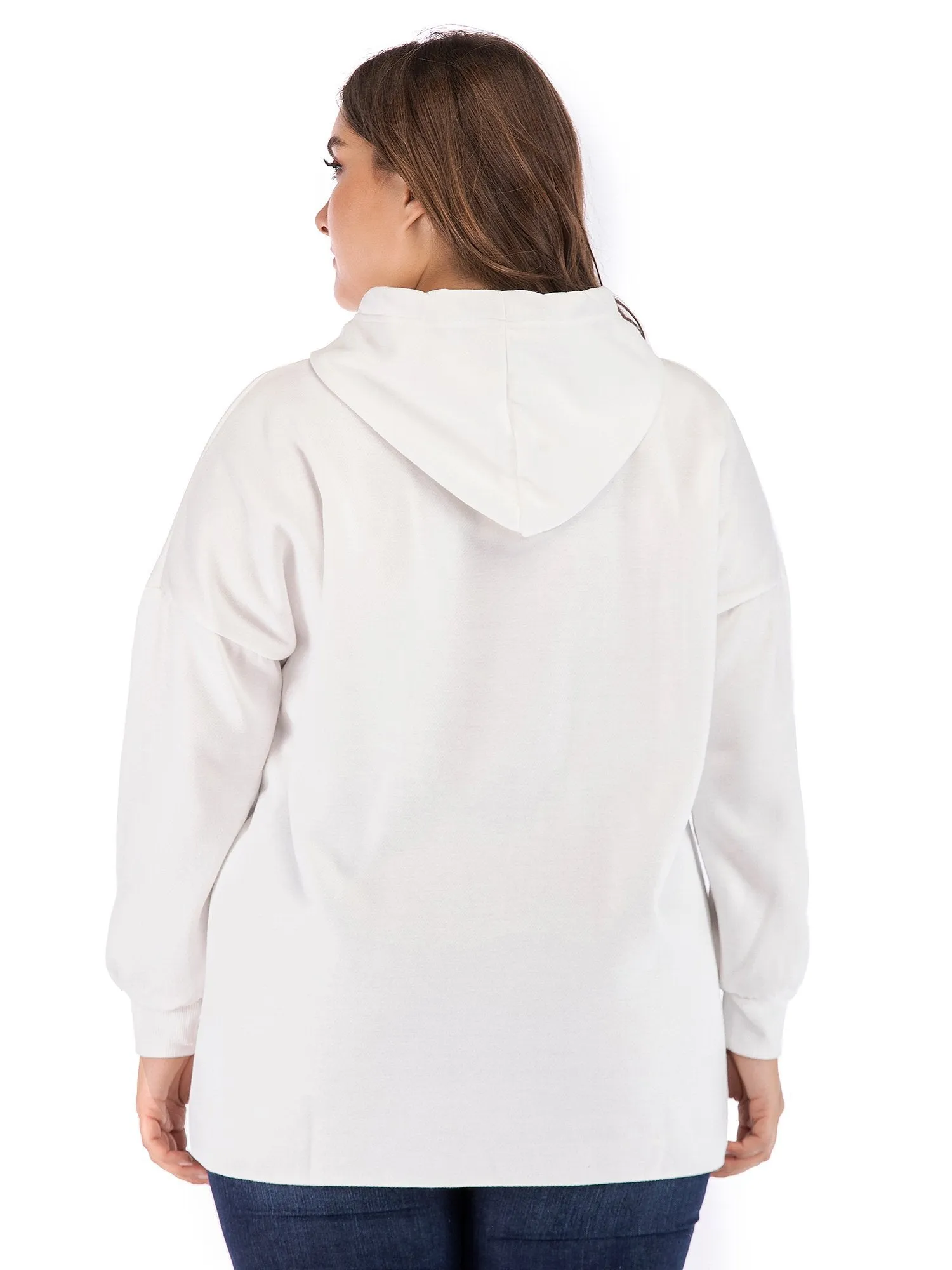Solid Color Letter Printed Drawstring Hoodie