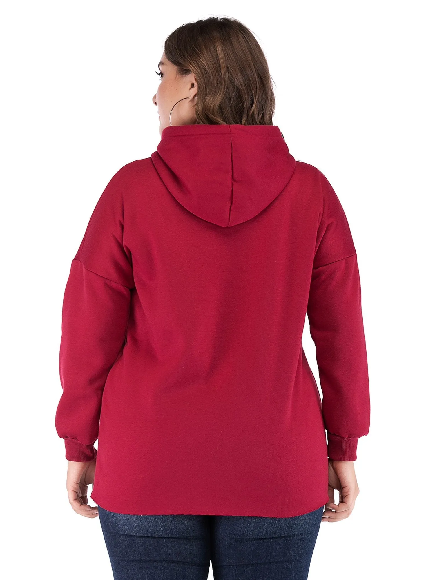 Solid Color Letter Printed Drawstring Hoodie