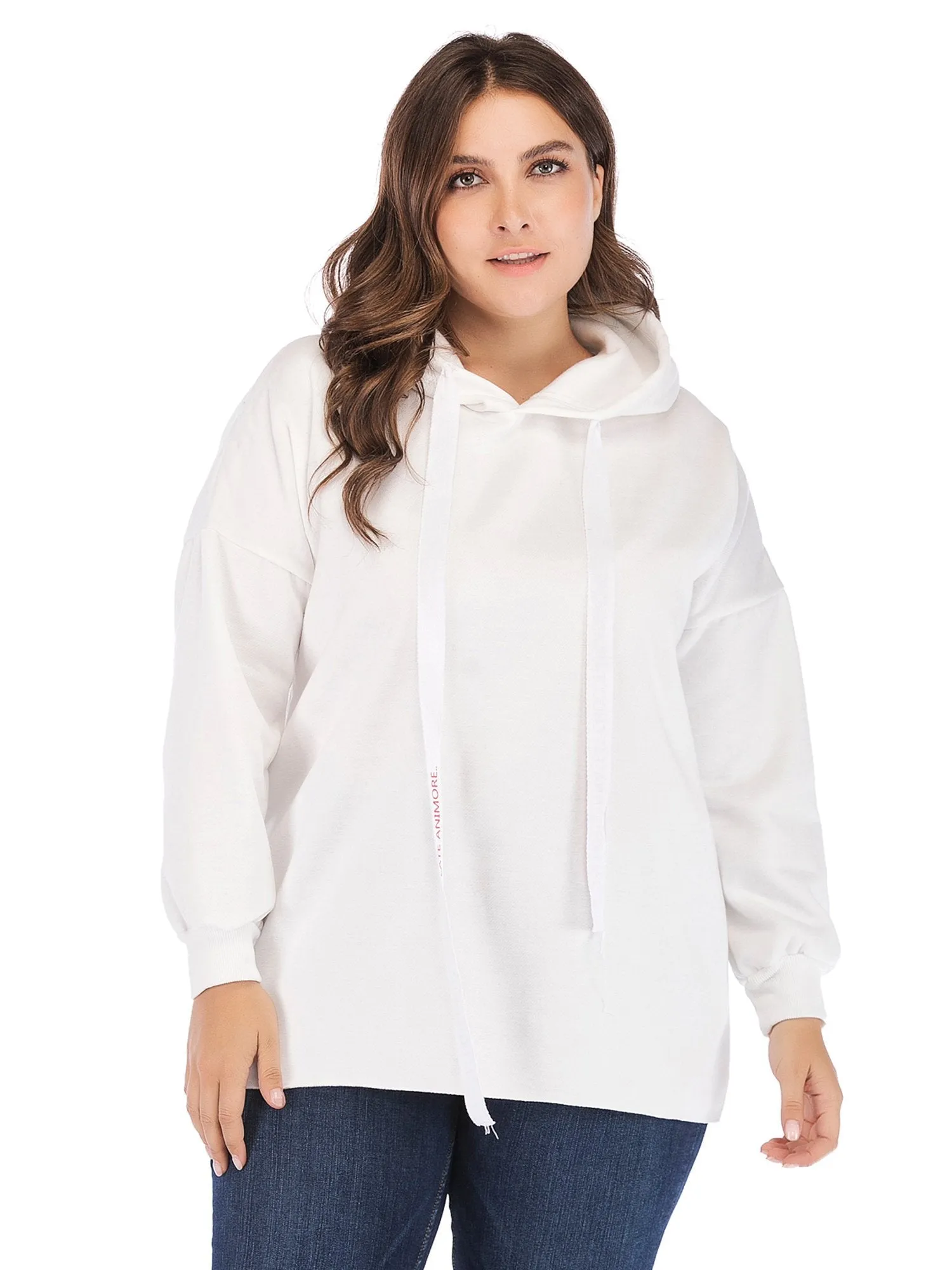 Solid Color Letter Printed Drawstring Hoodie