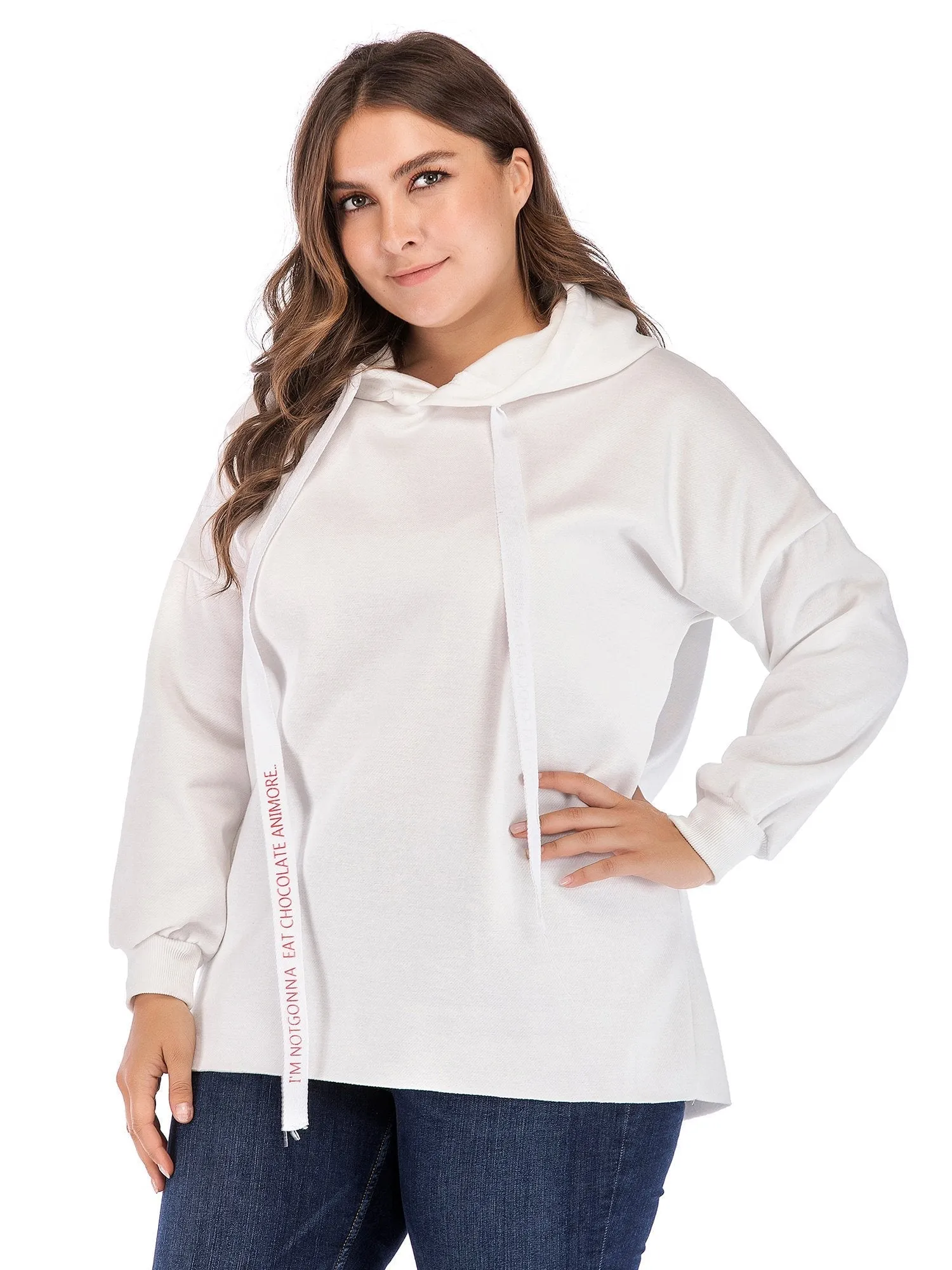 Solid Color Letter Printed Drawstring Hoodie