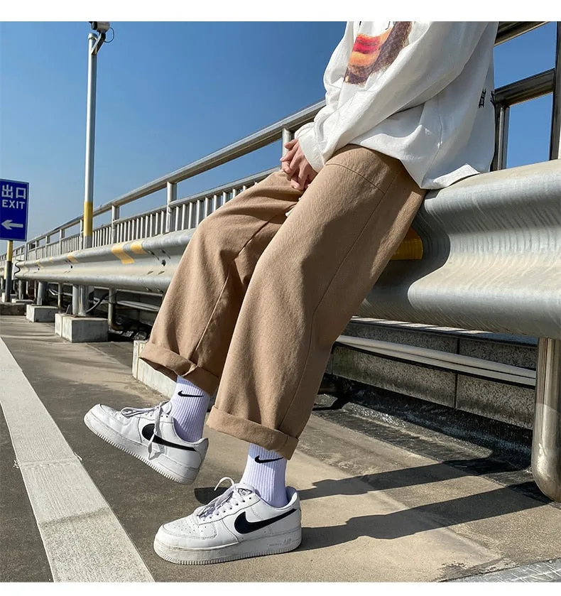 Solid Color Mid-waist Pants