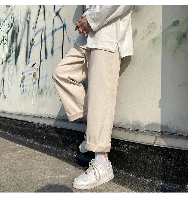Solid Color Mid-waist Pants