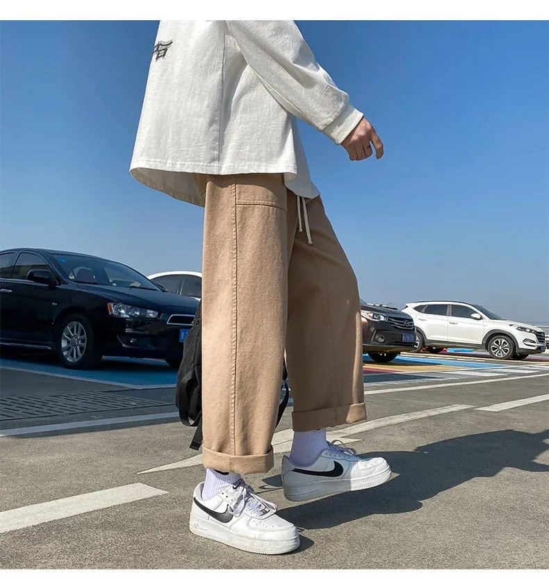 Solid Color Mid-waist Pants