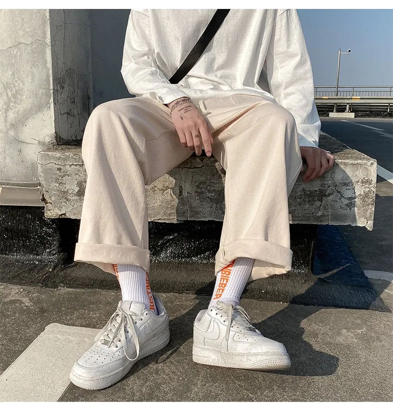 Solid Color Mid-waist Pants