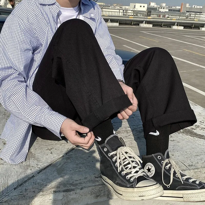 Solid Color Mid-waist Pants