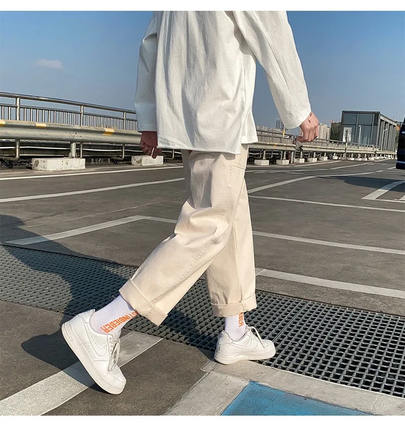 Solid Color Mid-waist Pants