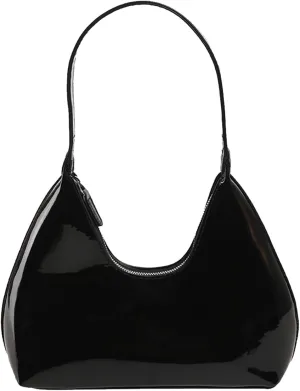 Solid Color Underarm Purses Vintage Top Hand Bag for Women Patent Leather Unique Purse Lightweight Shoulder Bags