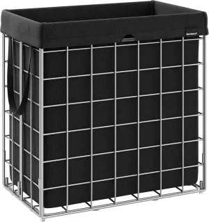 SONGMICS Laundry Hamper, 29 Gal. (110L) Laundry Basket, Collapsible Clothes Hamper, Removable and Washable Liner, Metal Wire Frame, for Bedroom Bathroom, Silver and Classic Black ULCB111B01