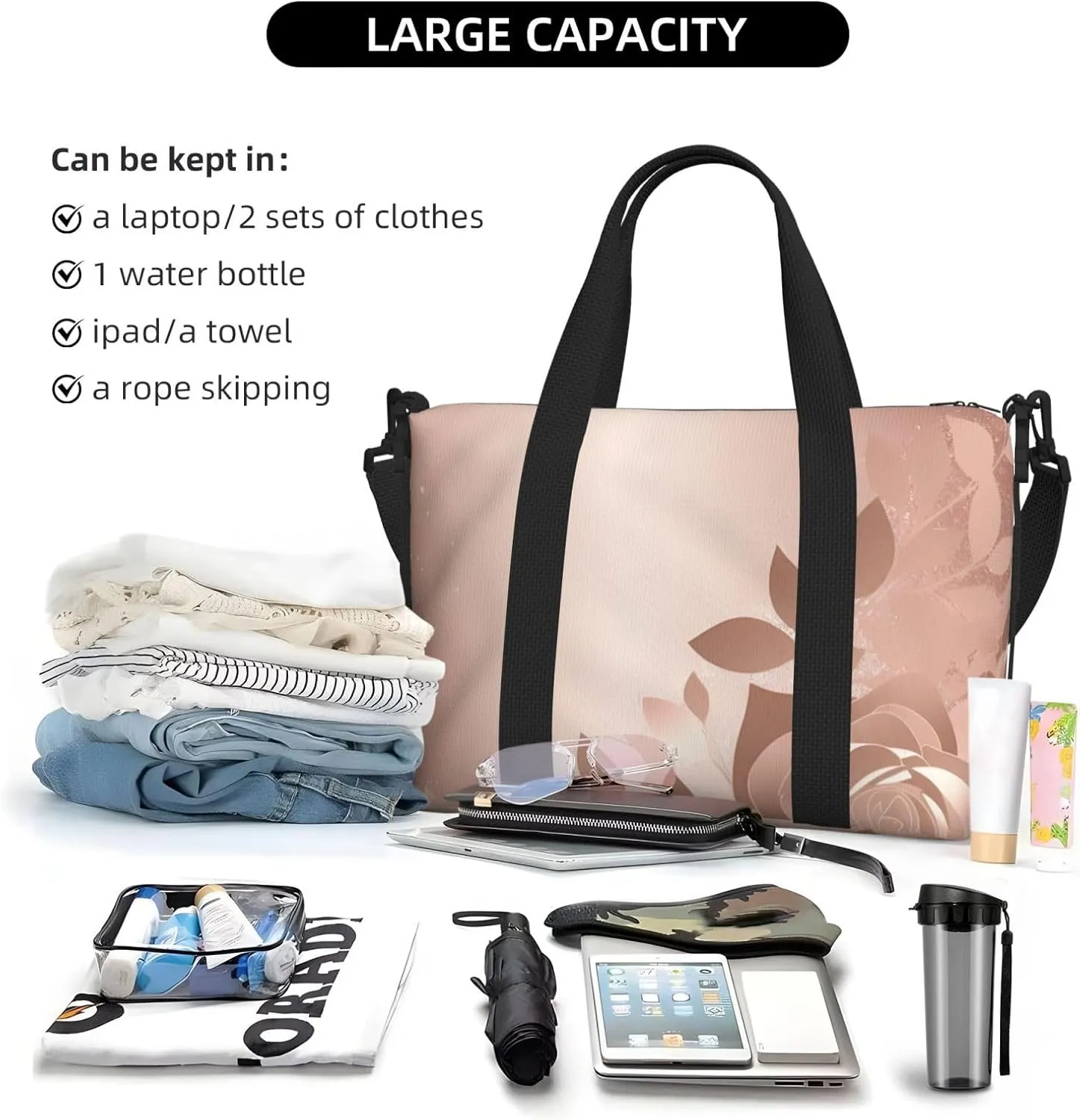 Sports Gym Bag for Women Men Travel Duffel Bag Tote Rose Gold Wallpaper Weekender Bag Canvas Carry on Overnight Bag for Travel Swimming Fitness Workout Sports Duffle Bag