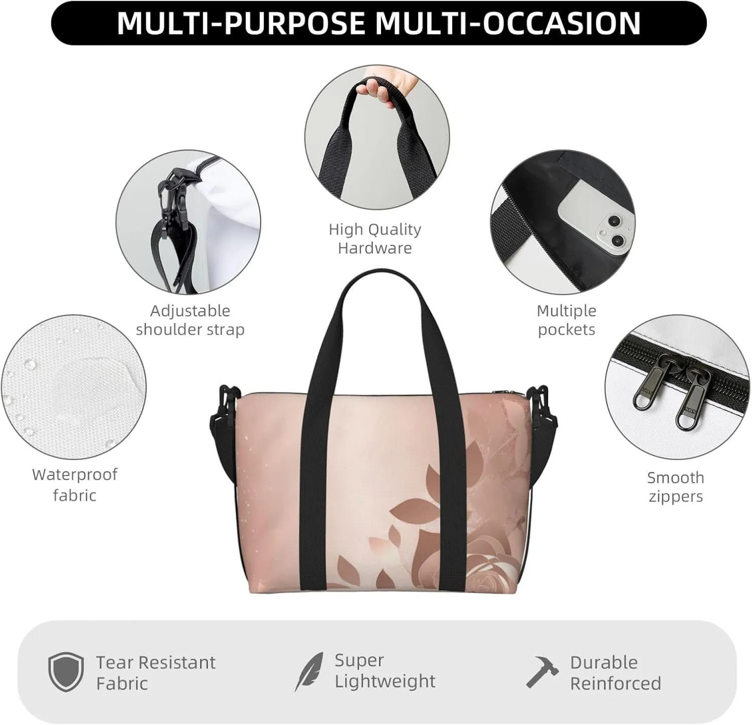 Sports Gym Bag for Women Men Travel Duffel Bag Tote Rose Gold Wallpaper Weekender Bag Canvas Carry on Overnight Bag for Travel Swimming Fitness Workout Sports Duffle Bag