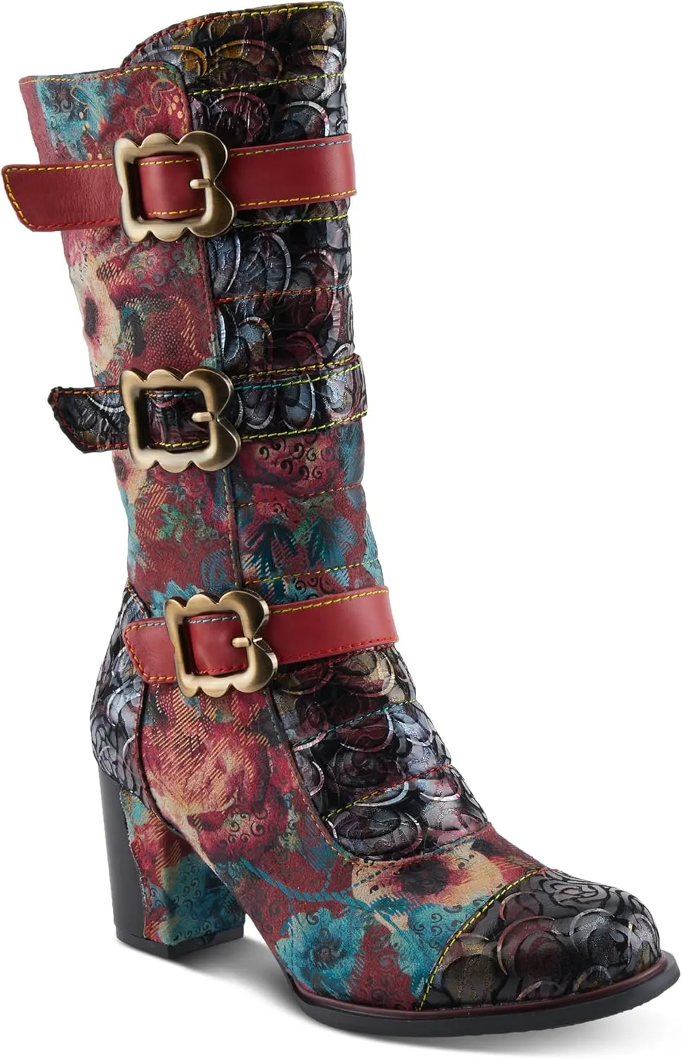 Spring Step L'Artiste Averie Women's Moto-Inspired Bootie - Quilted Upper, Metallic Prints, Decorative Straps