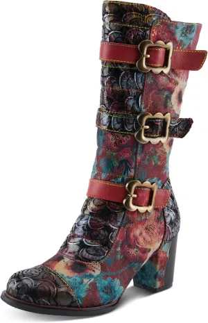 Spring Step L'Artiste Averie Women's Moto-Inspired Bootie - Quilted Upper, Metallic Prints, Decorative Straps