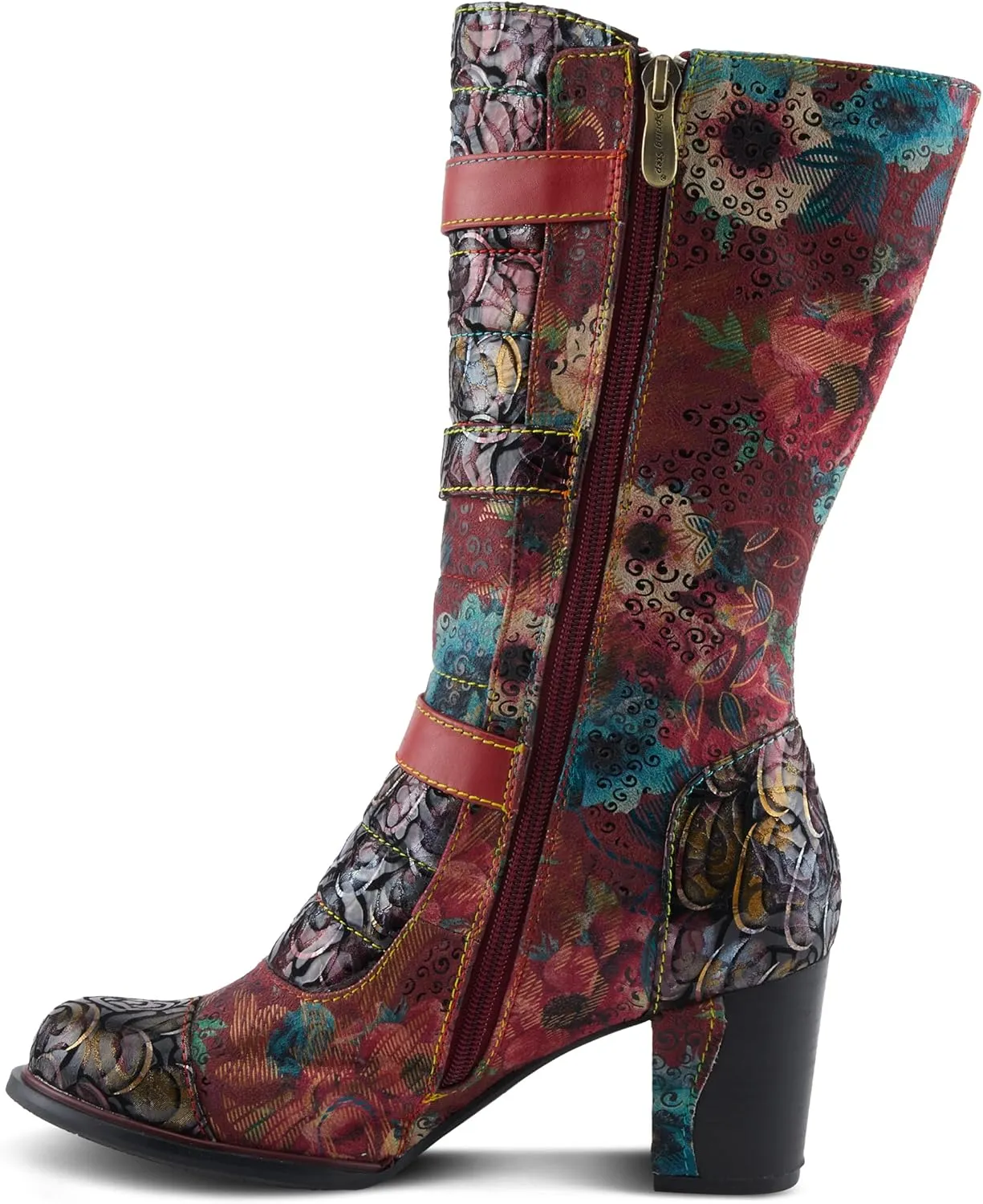 Spring Step L'Artiste Averie Women's Moto-Inspired Bootie - Quilted Upper, Metallic Prints, Decorative Straps