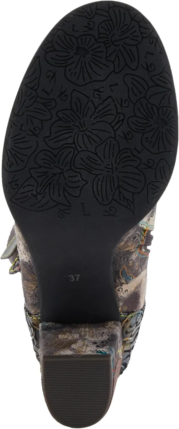 Spring Step L'Artiste Averie Women's Moto-Inspired Bootie - Quilted Upper, Metallic Prints, Decorative Straps