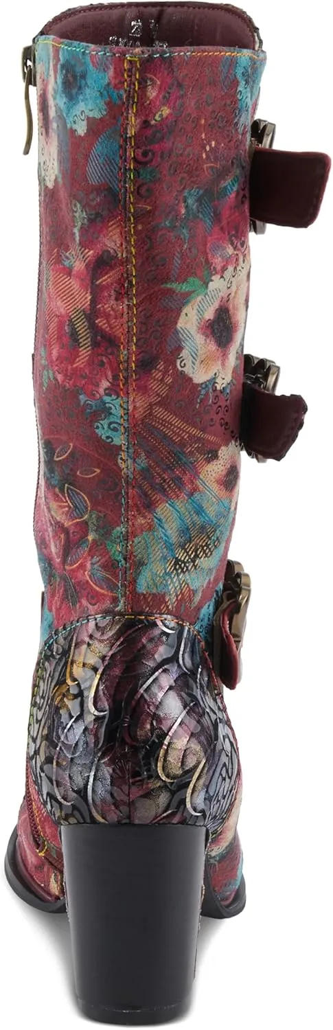 Spring Step L'Artiste Averie Women's Moto-Inspired Bootie - Quilted Upper, Metallic Prints, Decorative Straps