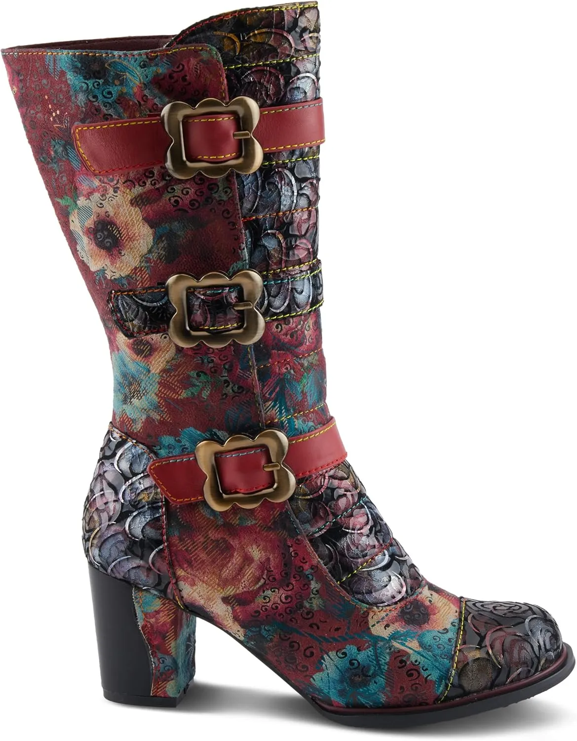 Spring Step L'Artiste Averie Women's Moto-Inspired Bootie - Quilted Upper, Metallic Prints, Decorative Straps