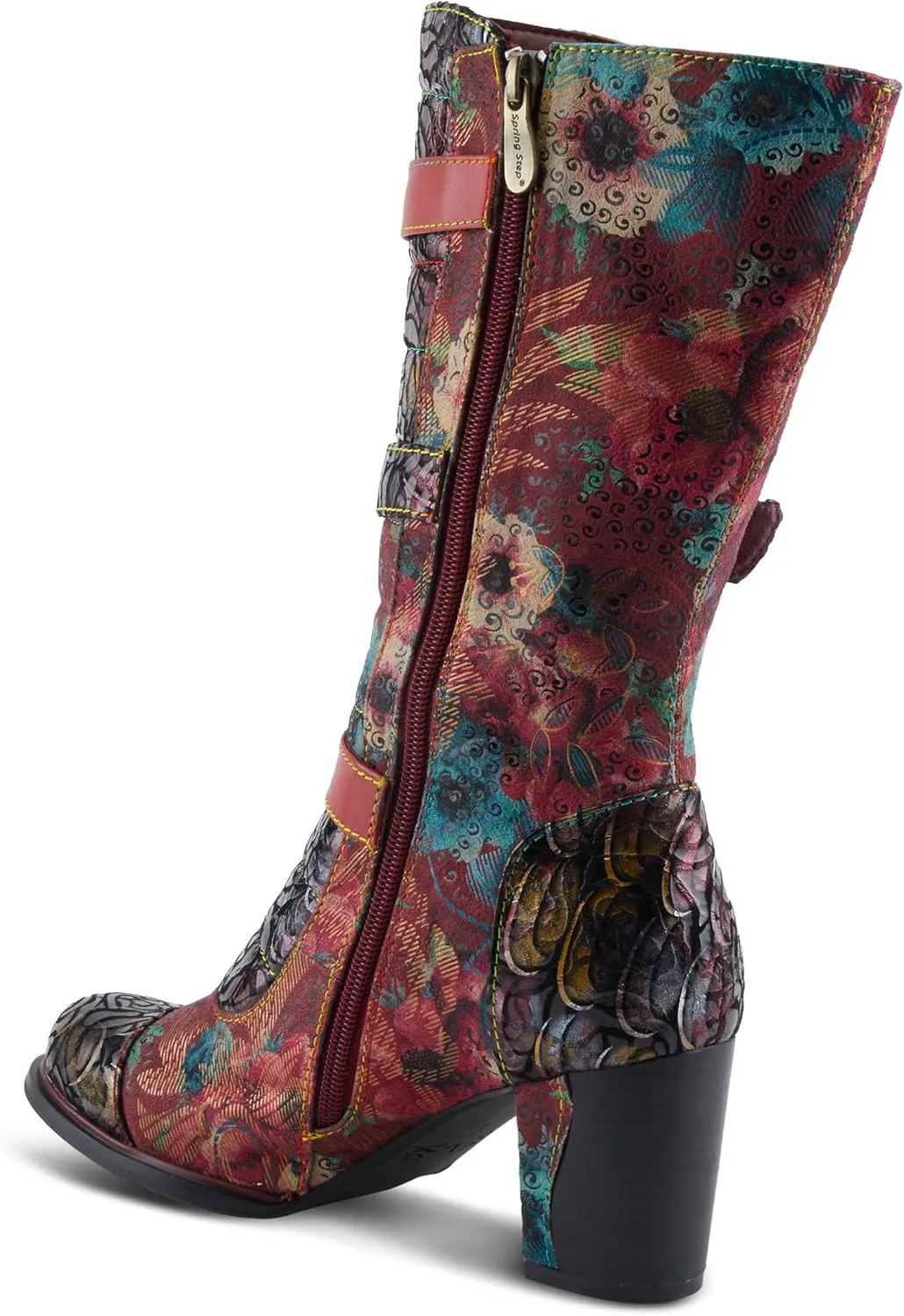 Spring Step L'Artiste Averie Women's Moto-Inspired Bootie - Quilted Upper, Metallic Prints, Decorative Straps