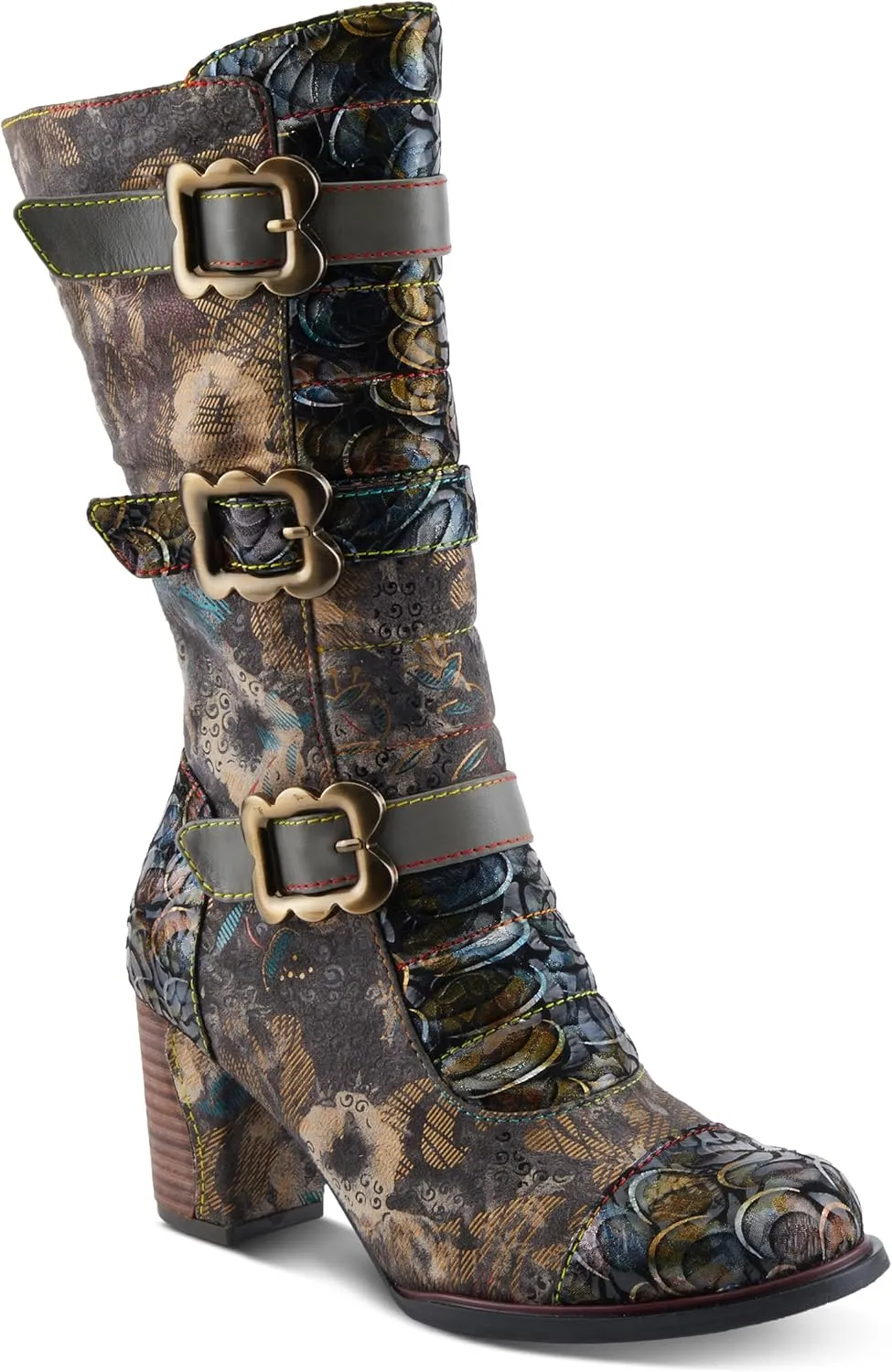Spring Step L'Artiste Averie Women's Moto-Inspired Bootie - Quilted Upper, Metallic Prints, Decorative Straps