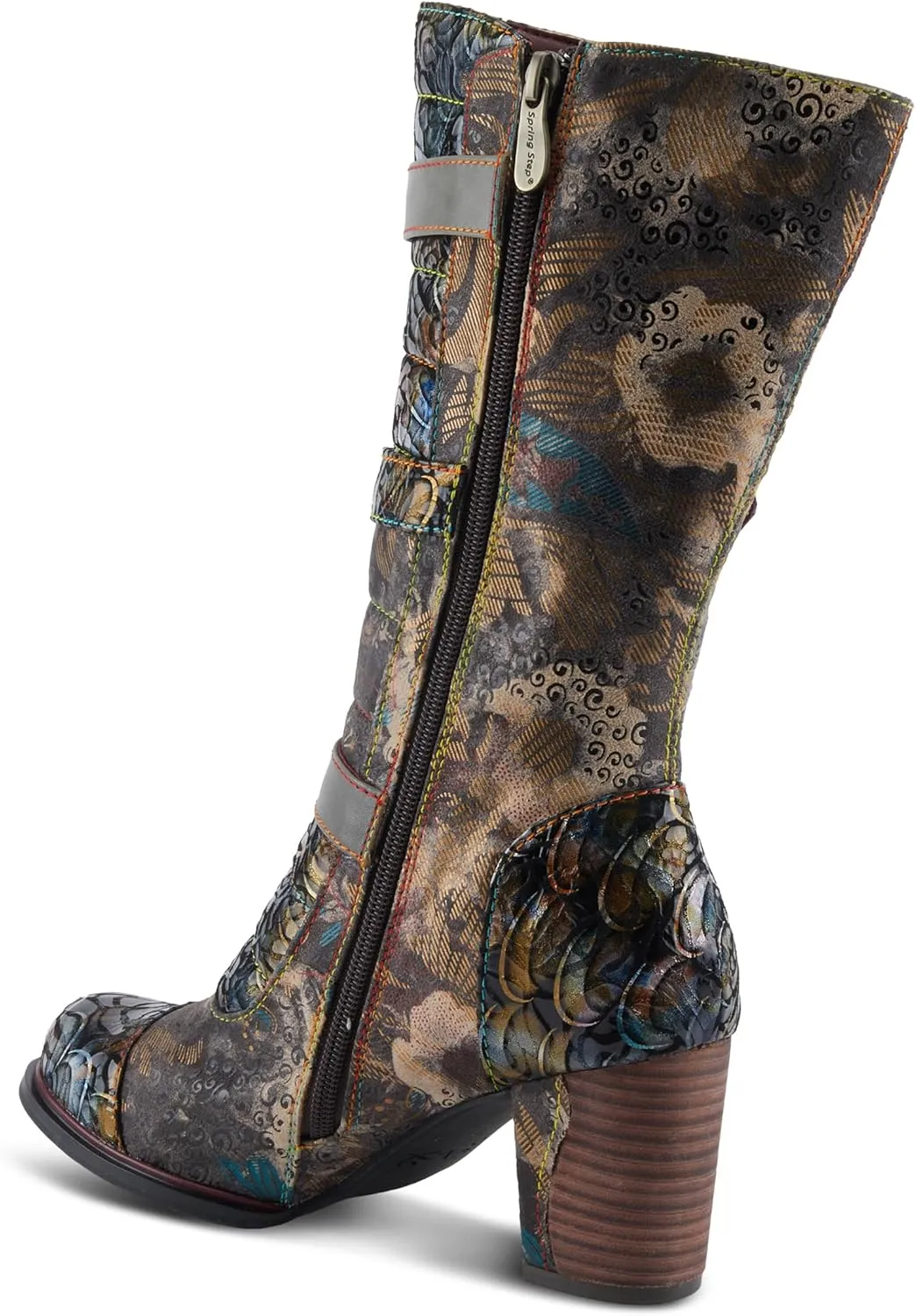 Spring Step L'Artiste Averie Women's Moto-Inspired Bootie - Quilted Upper, Metallic Prints, Decorative Straps