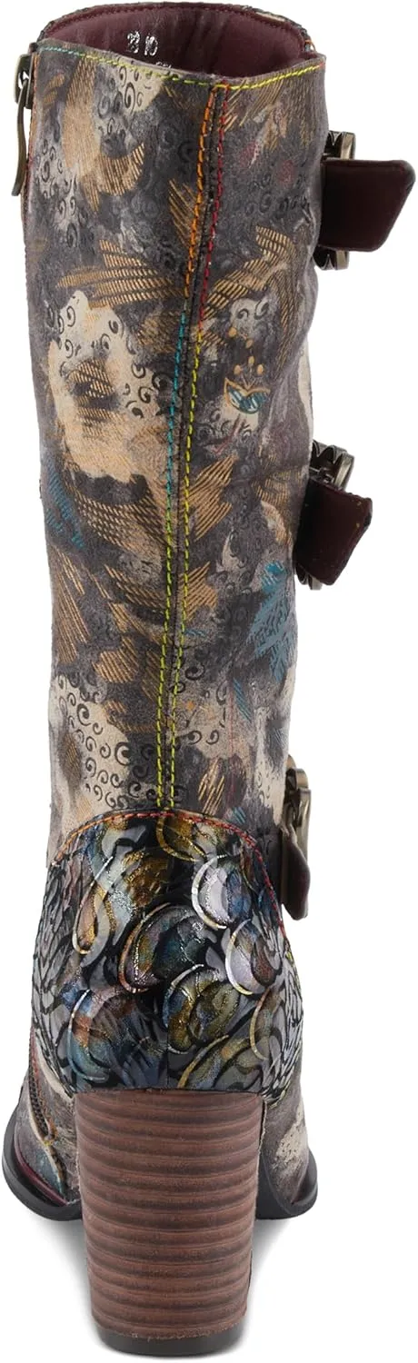 Spring Step L'Artiste Averie Women's Moto-Inspired Bootie - Quilted Upper, Metallic Prints, Decorative Straps