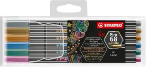 STABILO Premium Metallic Fiber-Tip Pen Pen 68 metallic - Pack of 6 - Coloring Felt Tip Marker, Fine Point, 1mm Tip