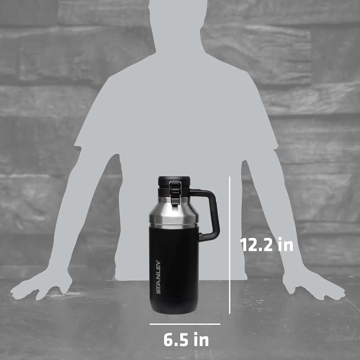 Stanley GO Growler 64 oz | Keeps Beer Cold or Coffee Hot | Leakproof Steel Lined Lid and Easy to Carry Handle | Insulated Stainless Steel Beverage Container | BPA-Free | Matte Black
