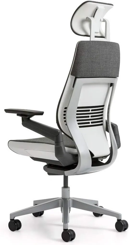 Steelcase Gesture Office Desk Chair with Headrest Plus Lumbar Support Bo Peep Safari Fabric High Platinum Metallic Frame (Light/Light) Hard Floor Casters