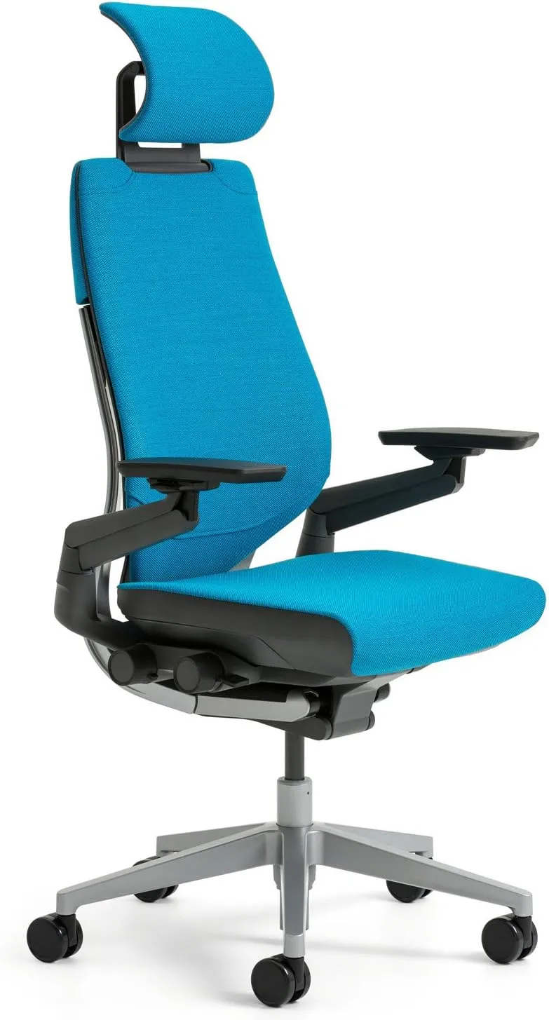 Steelcase Gesture Office Desk Chair with Headrest Plus Lumbar Support Bo Peep Safari Fabric High Platinum Metallic Frame (Light/Light) Hard Floor Casters
