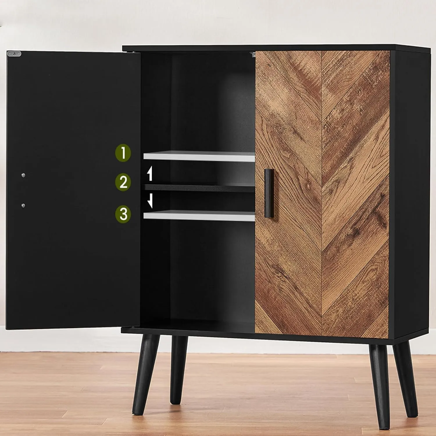 Storage Cabinet with Adjustable Shelf & Doors, Sideboard Buffet Cabinet with Storage, for Dining Room, Living Room, Entryway, Black