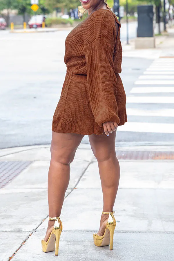 storexq Solid Color Knitted Classic Drawstring Romper
