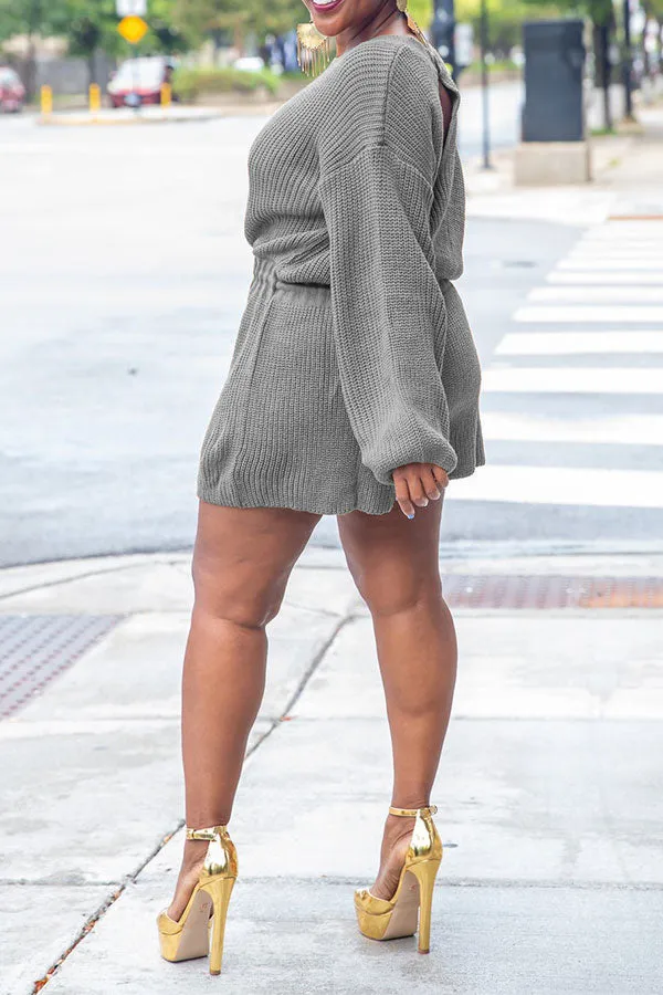 storexq Solid Color Knitted Classic Drawstring Romper