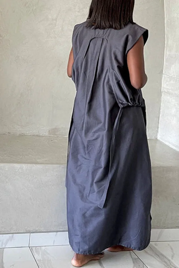 storexq Solid Color Urban Baggy Midi Dress
