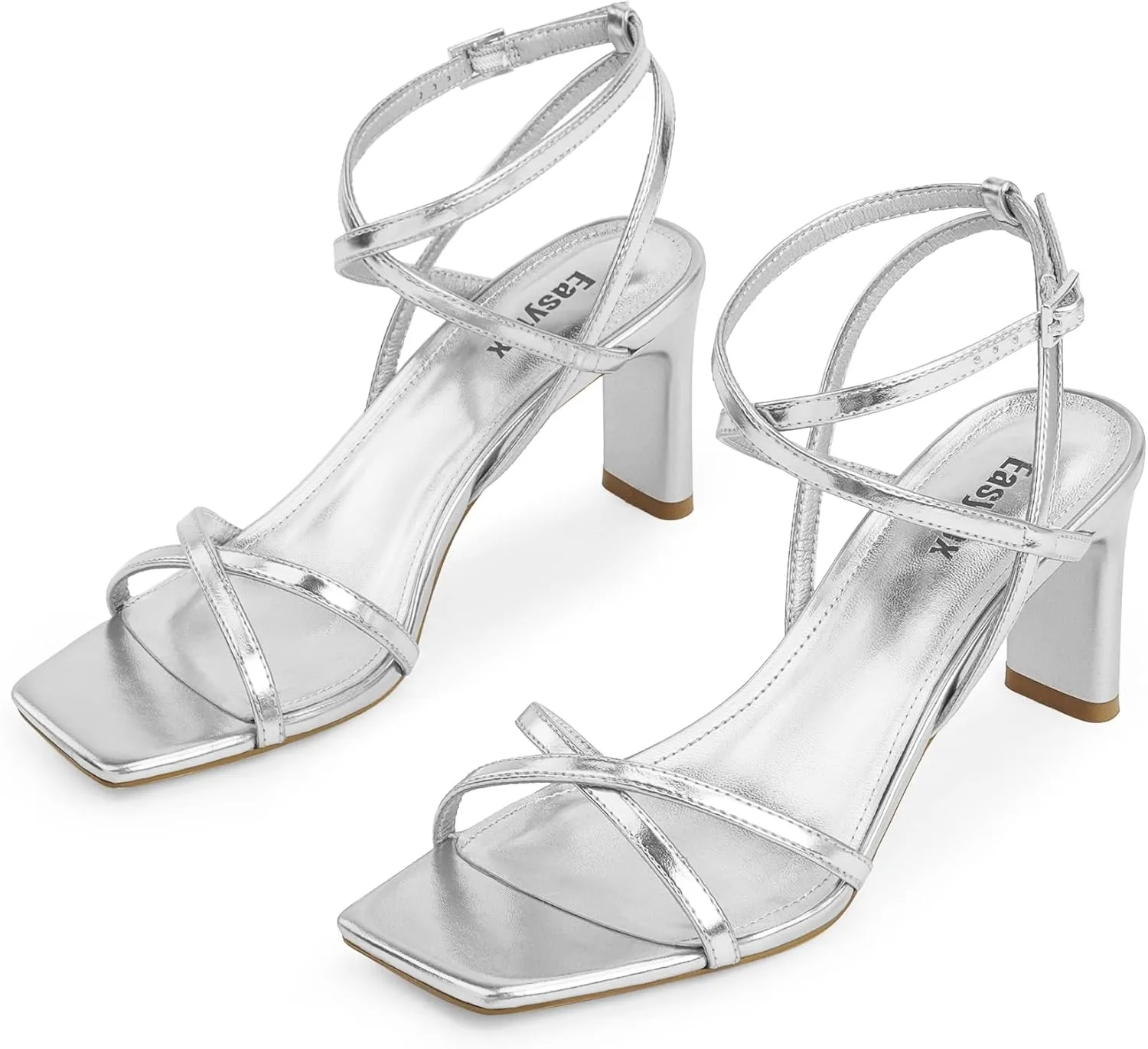 Strappy Heels for Women Square Open Toe Chunky High Heels Ankle Strap Sandals Comfort Dress Party Wedding Shoes