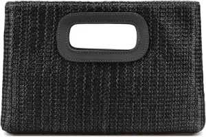 Straw Clutch Purses for Women with Top Handle,Summer Evening Handbag Shoulder Crossbody Purse with Gold Chain