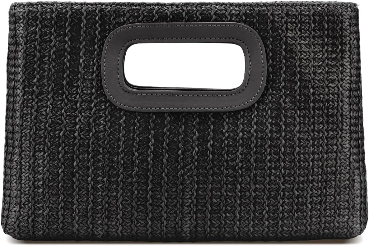 Straw Clutch Purses for Women with Top Handle,Summer Evening Handbag Shoulder Crossbody Purse with Gold Chain