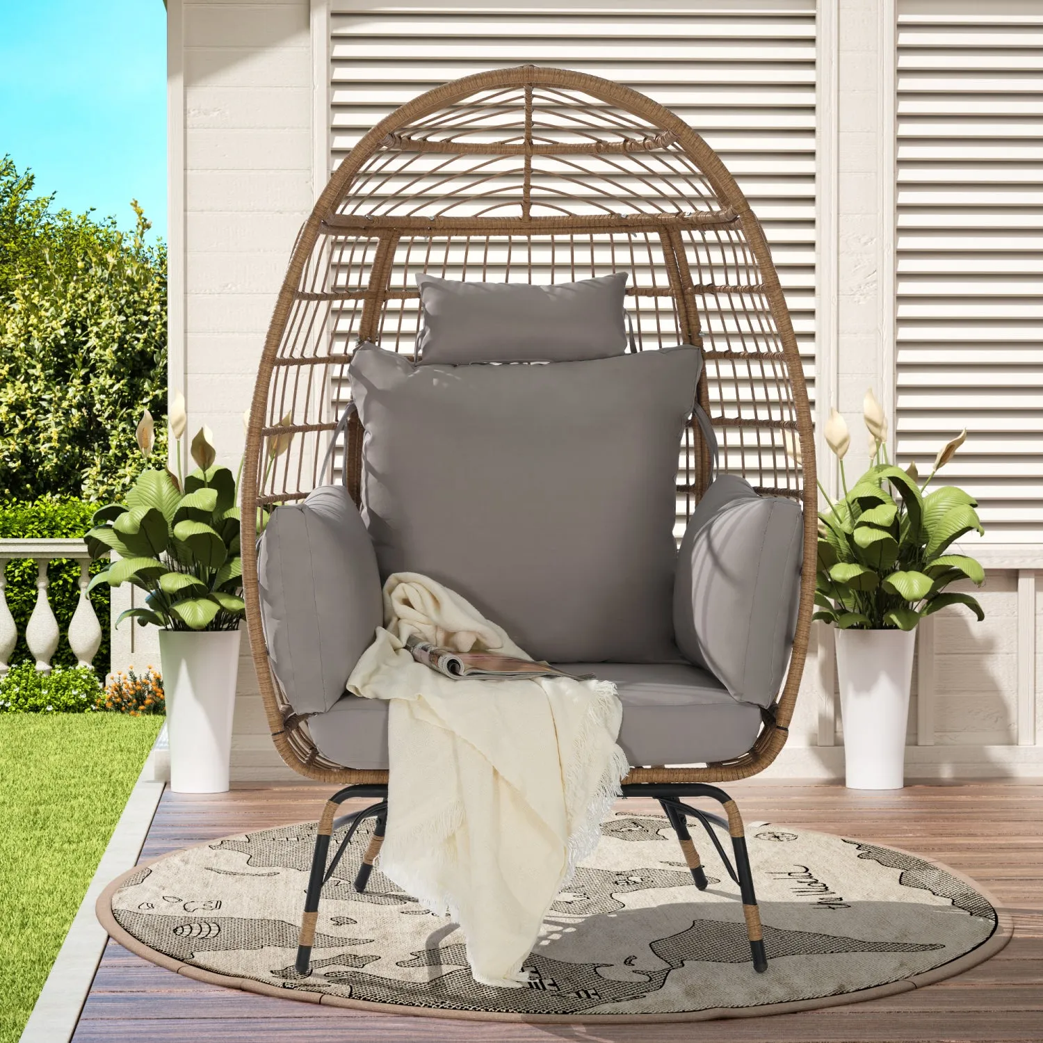 Streamdale Oversized Wicker Egg Chair w/ Cushion & Pillow