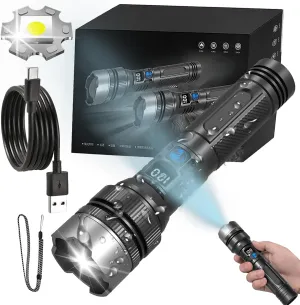 Strictrigid Flashlight, 2025 The Ultimate Survival Flashlight, Super Bright Rechargeable Flashlights, 150000 High Lumens, Zoomable Torch Handheld Flashlights, for Outdoor, Camping Emergency (1PCS)