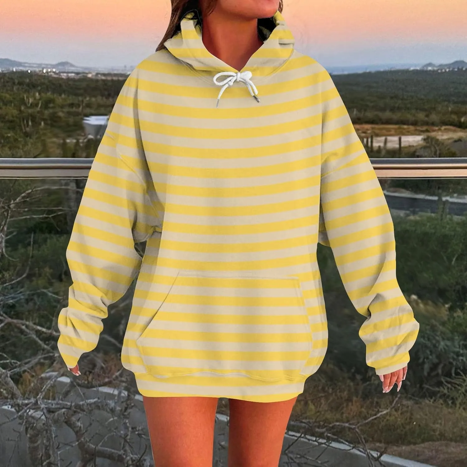 Striped Sweatshirts Women Long Sleeve Drawstring Athletic Hoodies Pullover Sweater Tops Preppy Clothes Fall Outfits
