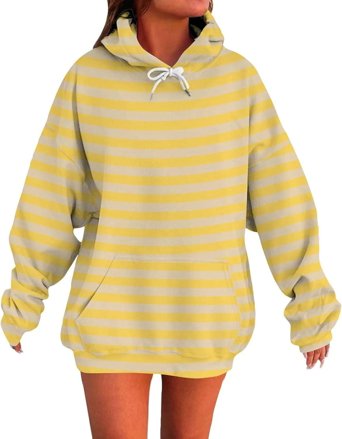Striped Sweatshirts Women Long Sleeve Drawstring Athletic Hoodies Pullover Sweater Tops Preppy Clothes Fall Outfits